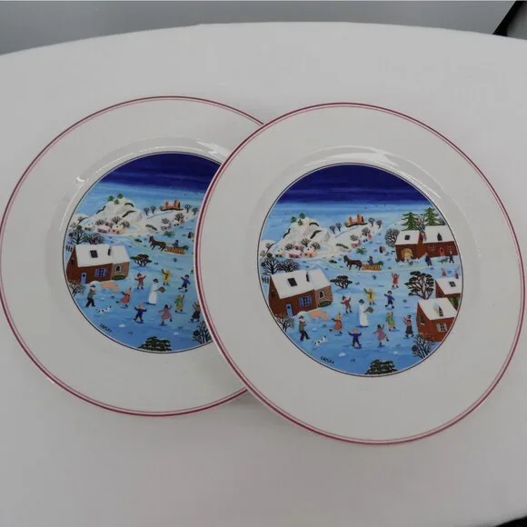 Set of 2 Villeroy & Boch Naif Christmas Dinner Plate Laplau 10.5 in diameter - Picture 1 of 11